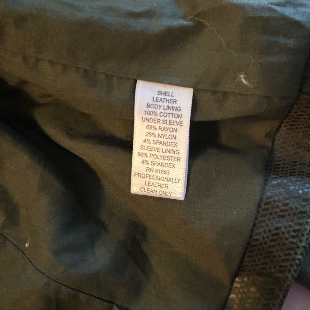 G.I.L.I open front drape cascading blazer jacket green leather size 12 fall - Picture 8 of 10